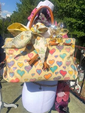 Dooney & Bourke Yellow Heart-Print Tote with Scarf Accent